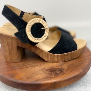 Spring Step Gamona Platform Heel Sandle Black‎ and Tan Suede